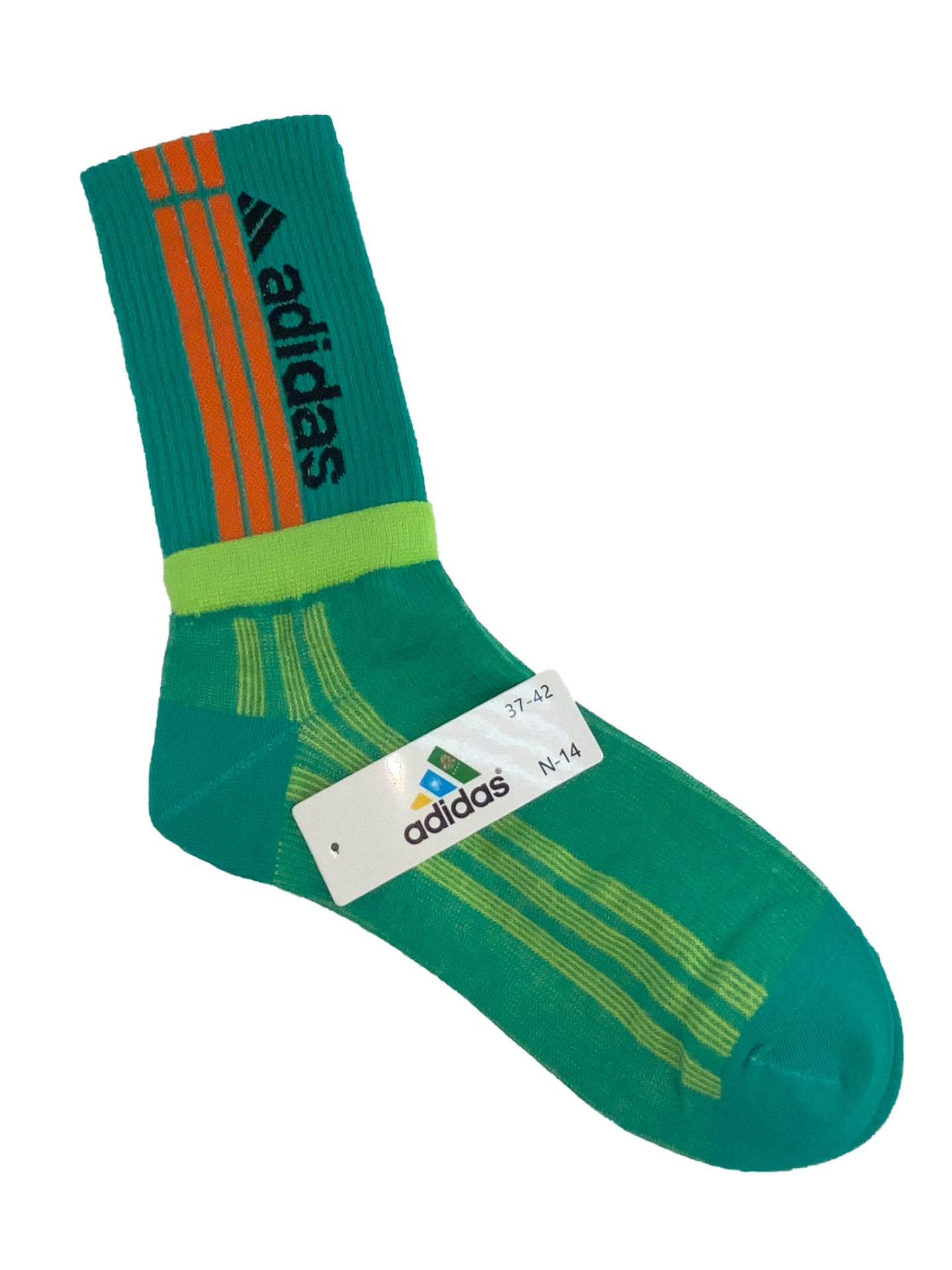 На фото 1 - Спортивные высокие носки с принтом, цвет зелёный