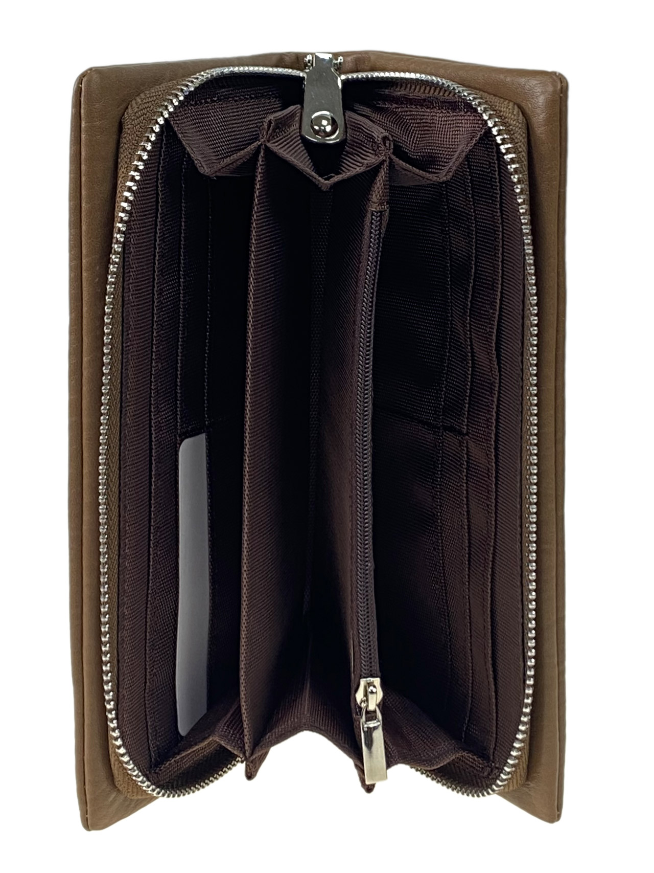 На фото 2 - Женское портмоне из искусственной кожи, цвет бежево-коричневый