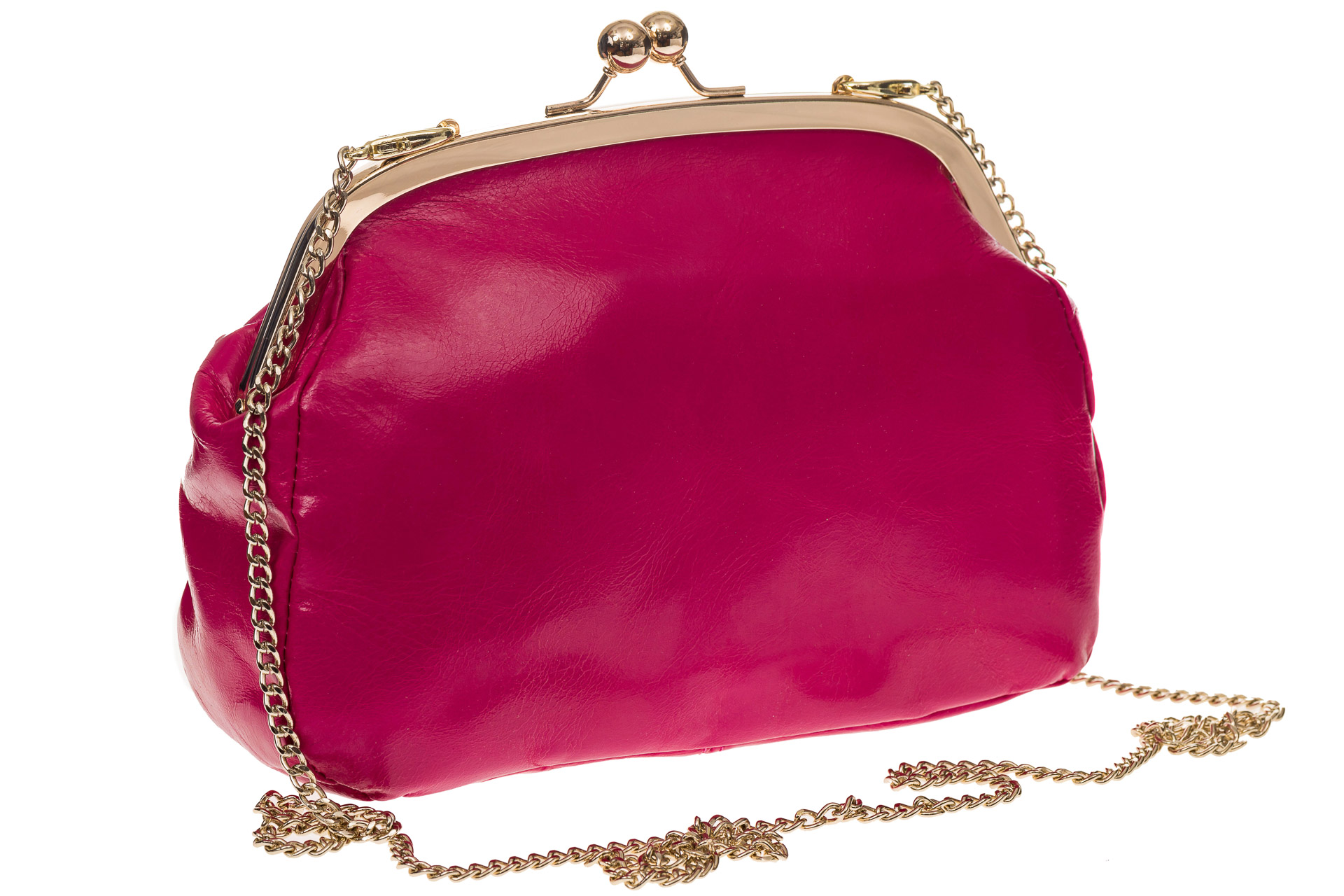 На фото 1 - Ярко-розовая сумка из натуральной кожи с рамочным замком
