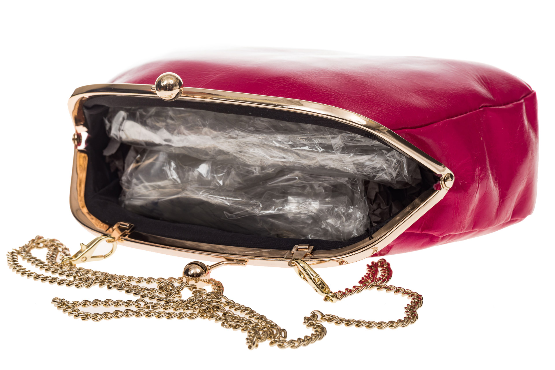На фото 4 - Ярко-розовая сумка из натуральной кожи с рамочным замком