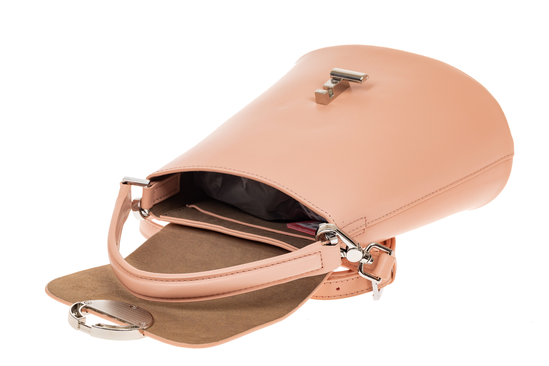 На фото 3 - Сумка bucket-bag из натуральной кожи с пряжкой-кольцом, цвет розовый