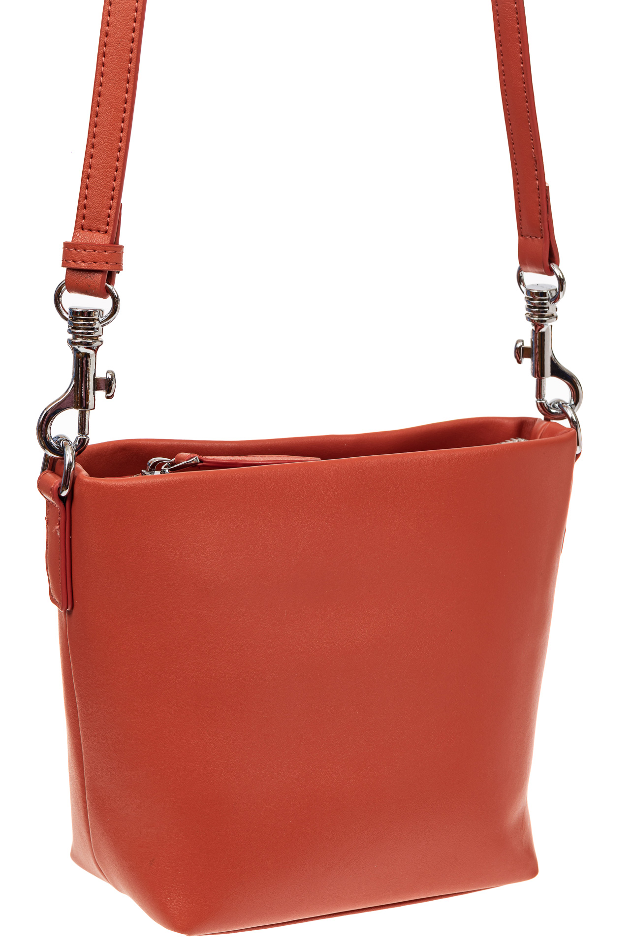 На фото 1 - Летняя сумка-ведро из натуральной кожи, цвет оранжевый