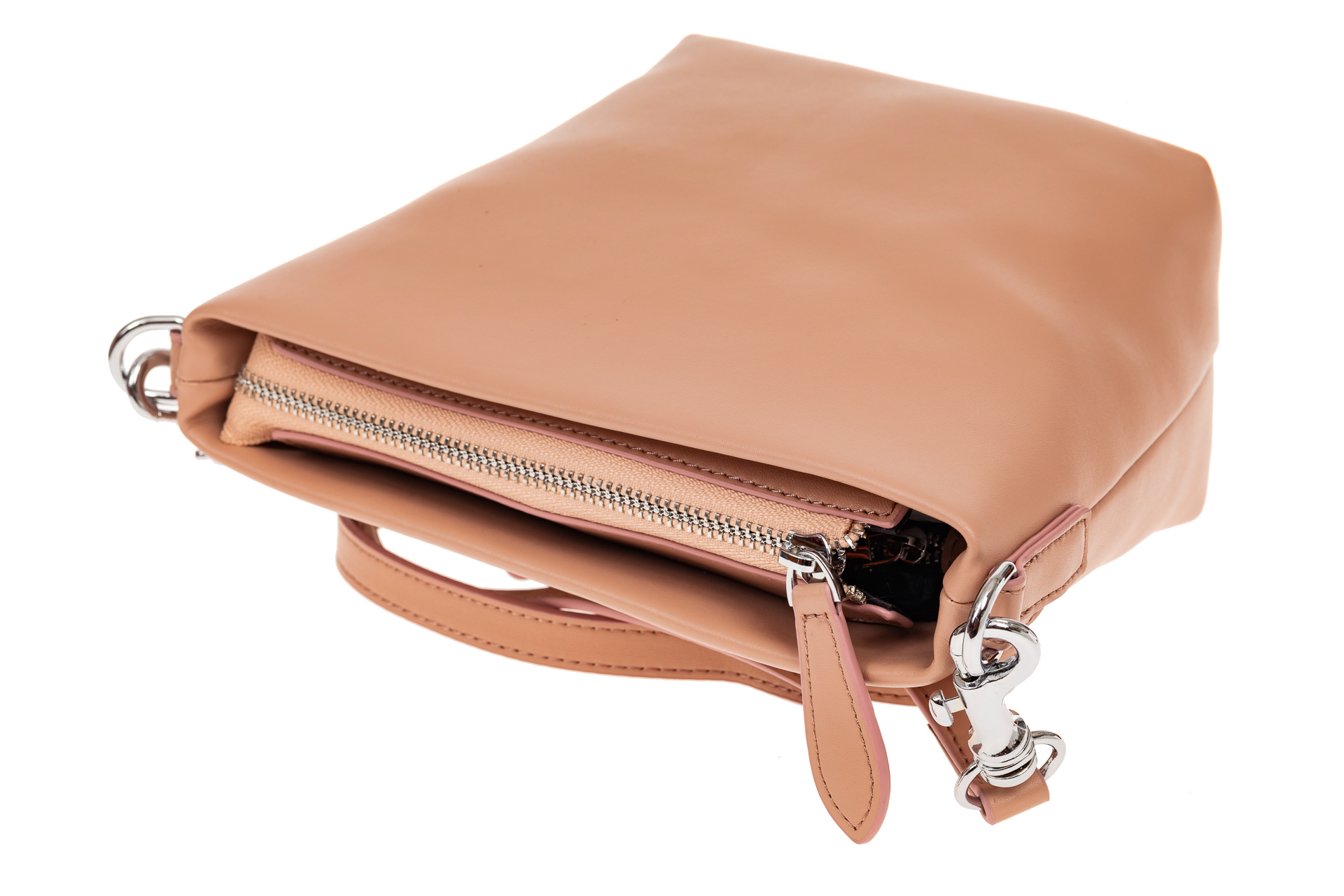 На фото 3 - Летняя сумка-ведро из натуральной кожи, цвет пудра
