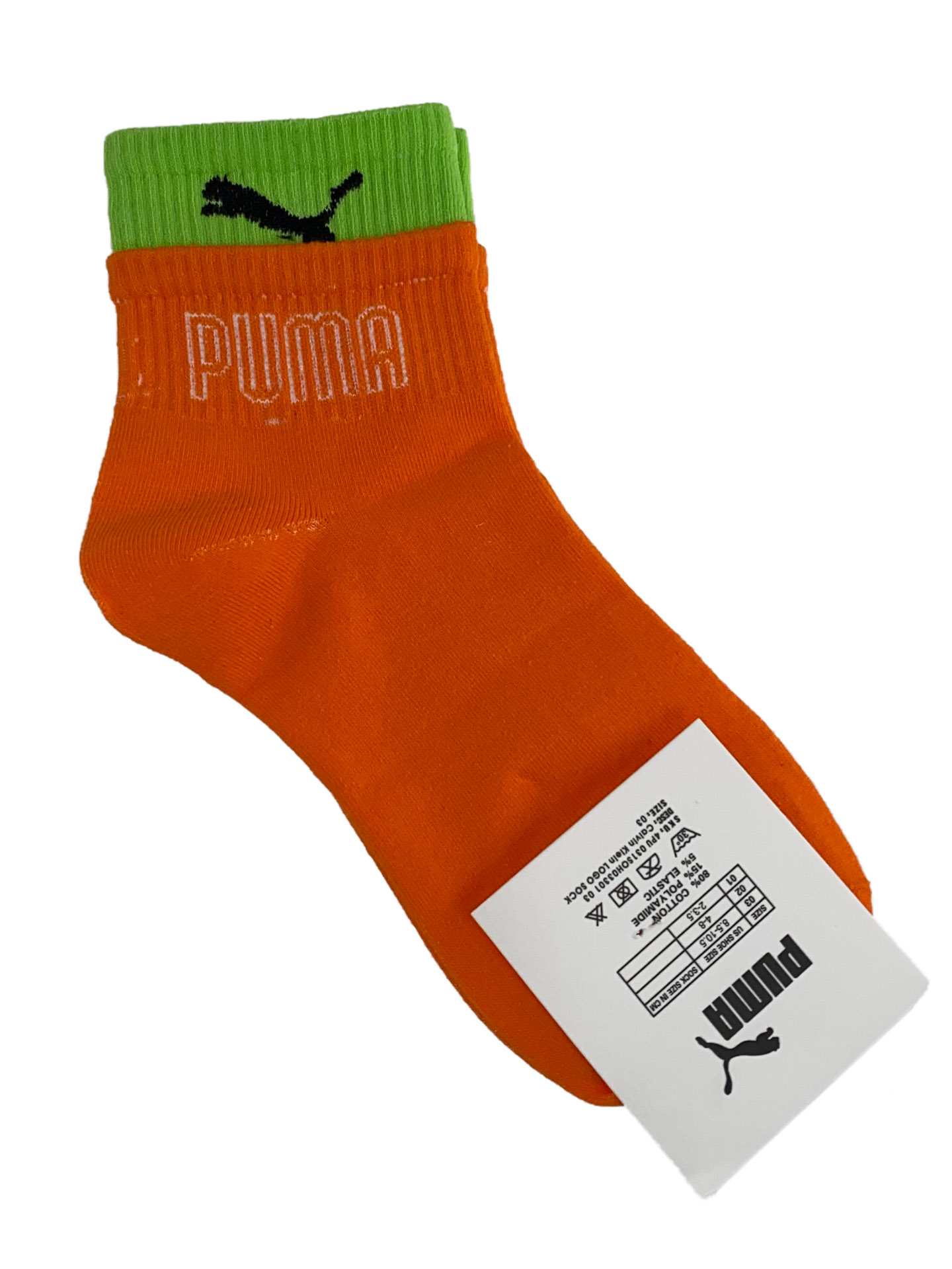 На фото 1 - Двухцветные спортивные носки, цвет оранжевый с салатовым