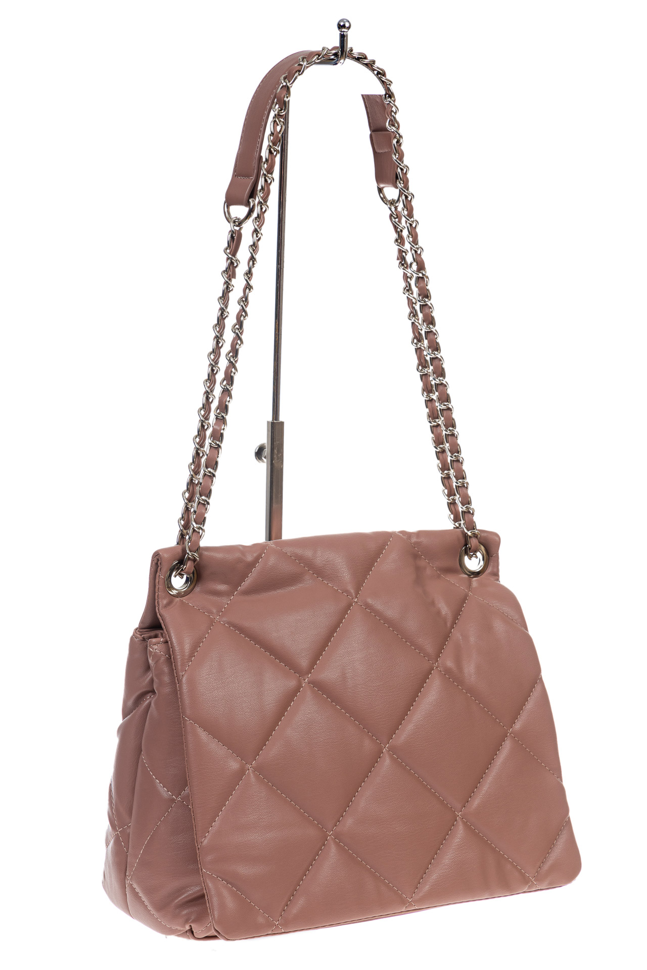 На фото 3 - Женская сумка стеганая с цепочкой из искусственной кожи, цвет розовый