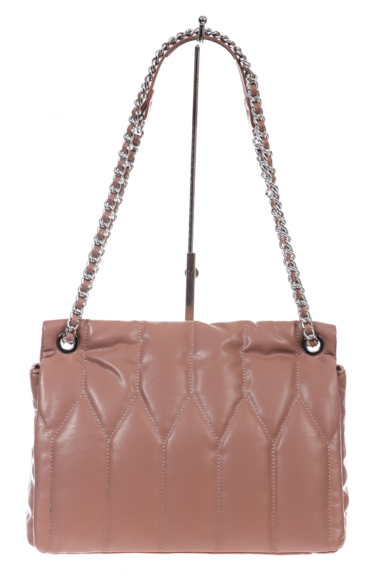 На фото 2 - Женская стеганная сумка из искусственной кожи, цвет розовый
