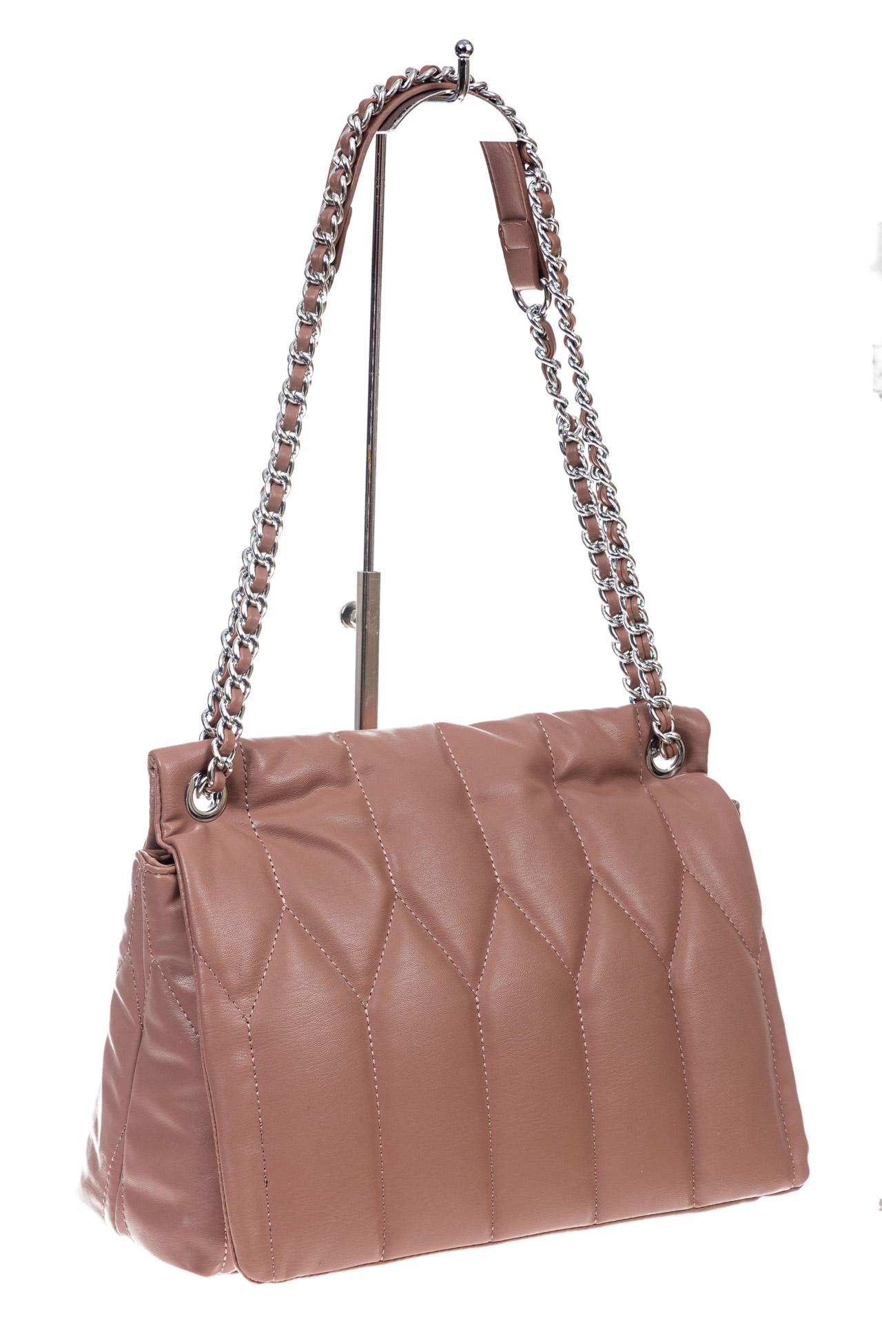 На фото 3 - Женская стеганная сумка из искусственной кожи, цвет розовый