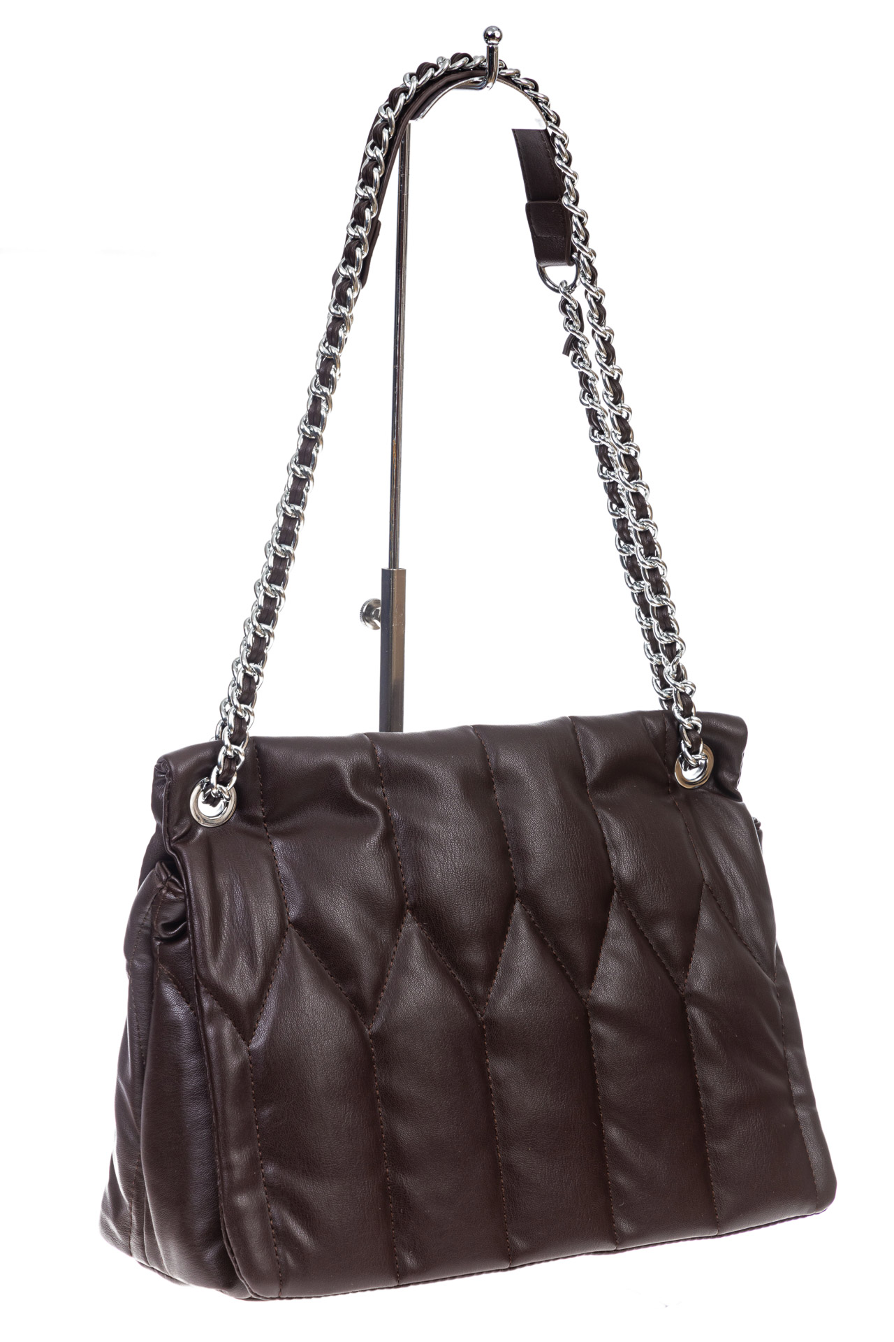 На фото 3 - Женская стеганная сумка из искусственной кожи, цвет коричневый