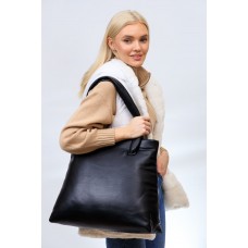 На фото 1 - Женская сумка-шоппер и зискусственной кожи, цвет черный