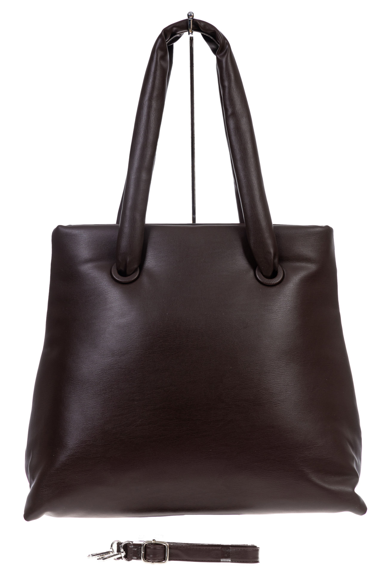 На фото 2 - Женская сумка-шоппер из искусственной кожи, цвет шоколад