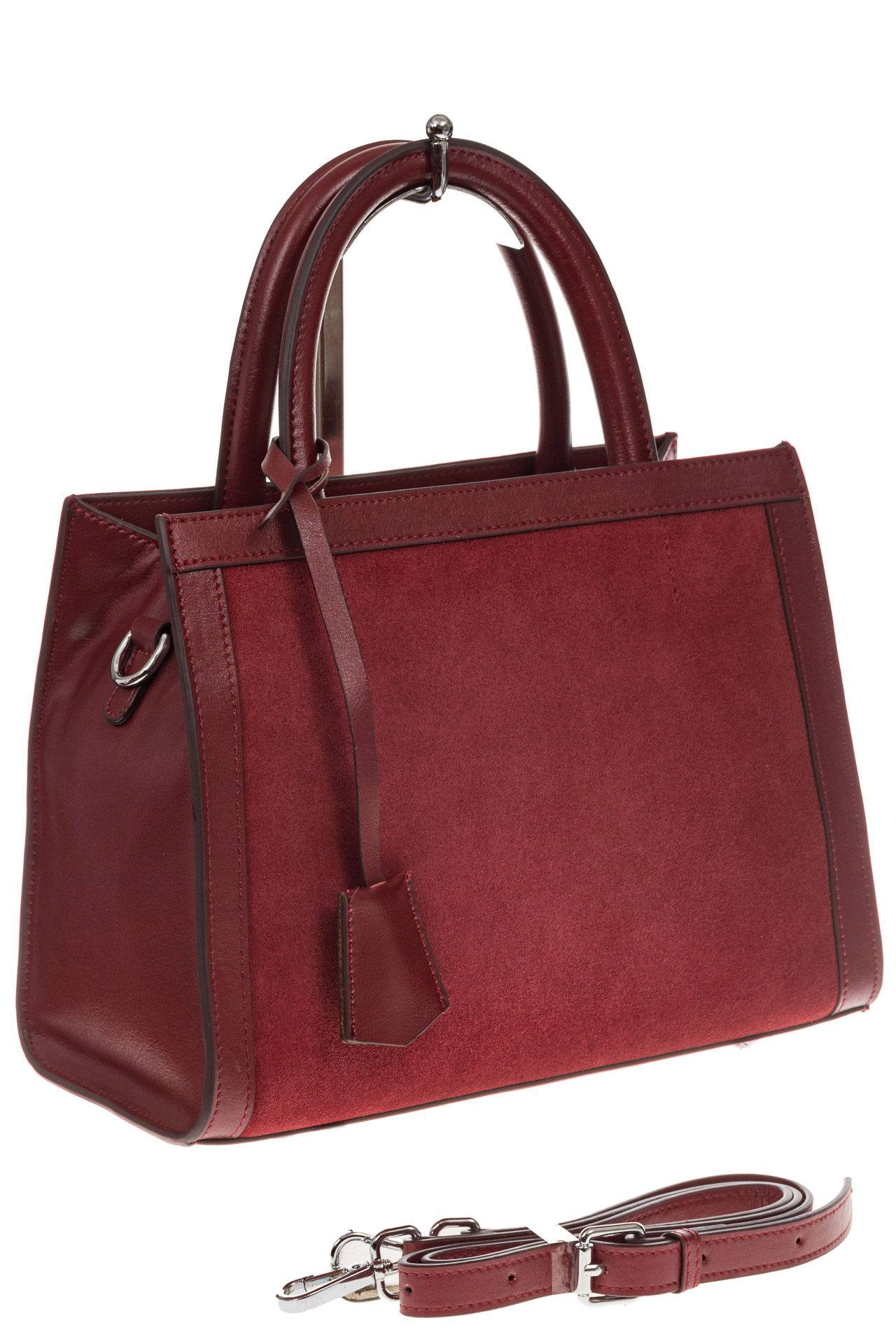 На фото 1 - Женская сумка из натуральной кожи и замши, цвет бордовый