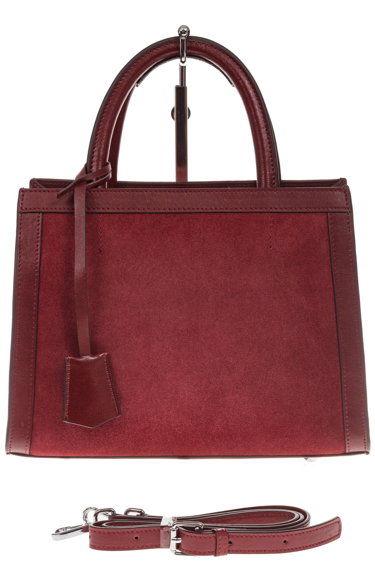 На фото 2 - Женская сумка из натуральной кожи и замши, цвет бордовый