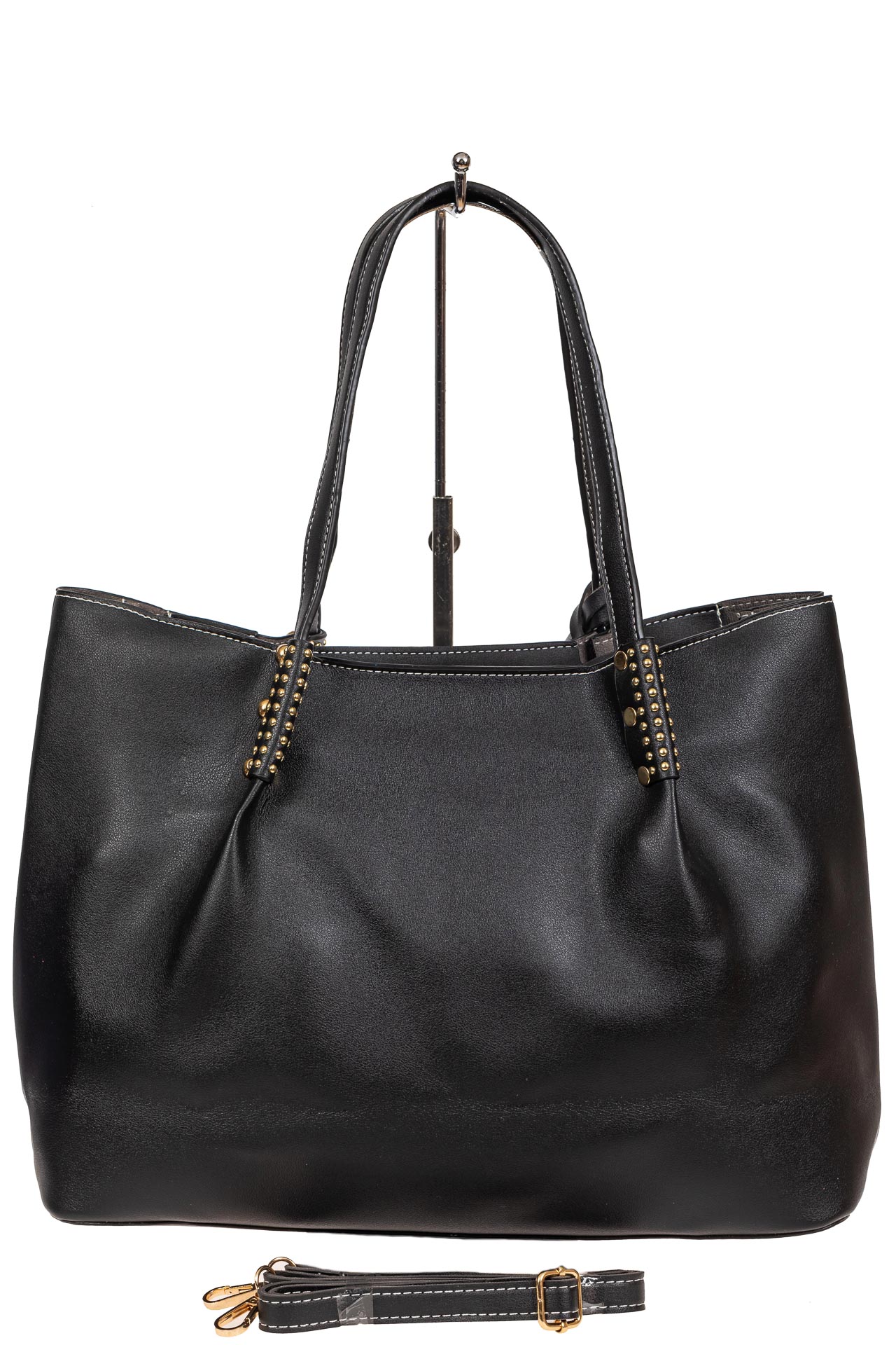 На фото 3 - Чёрная женская сумка-матрёшка с двумя косметичками