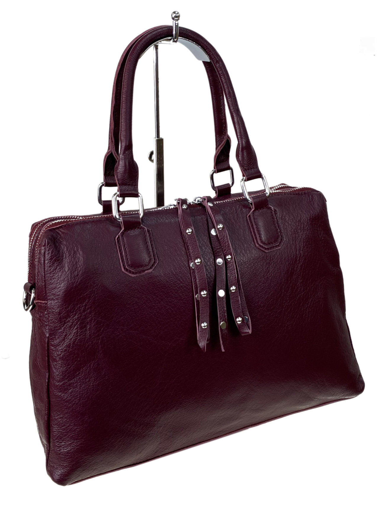 На фото 3 - Женская сумка тоут из натуральной кожи, цвет фуксия