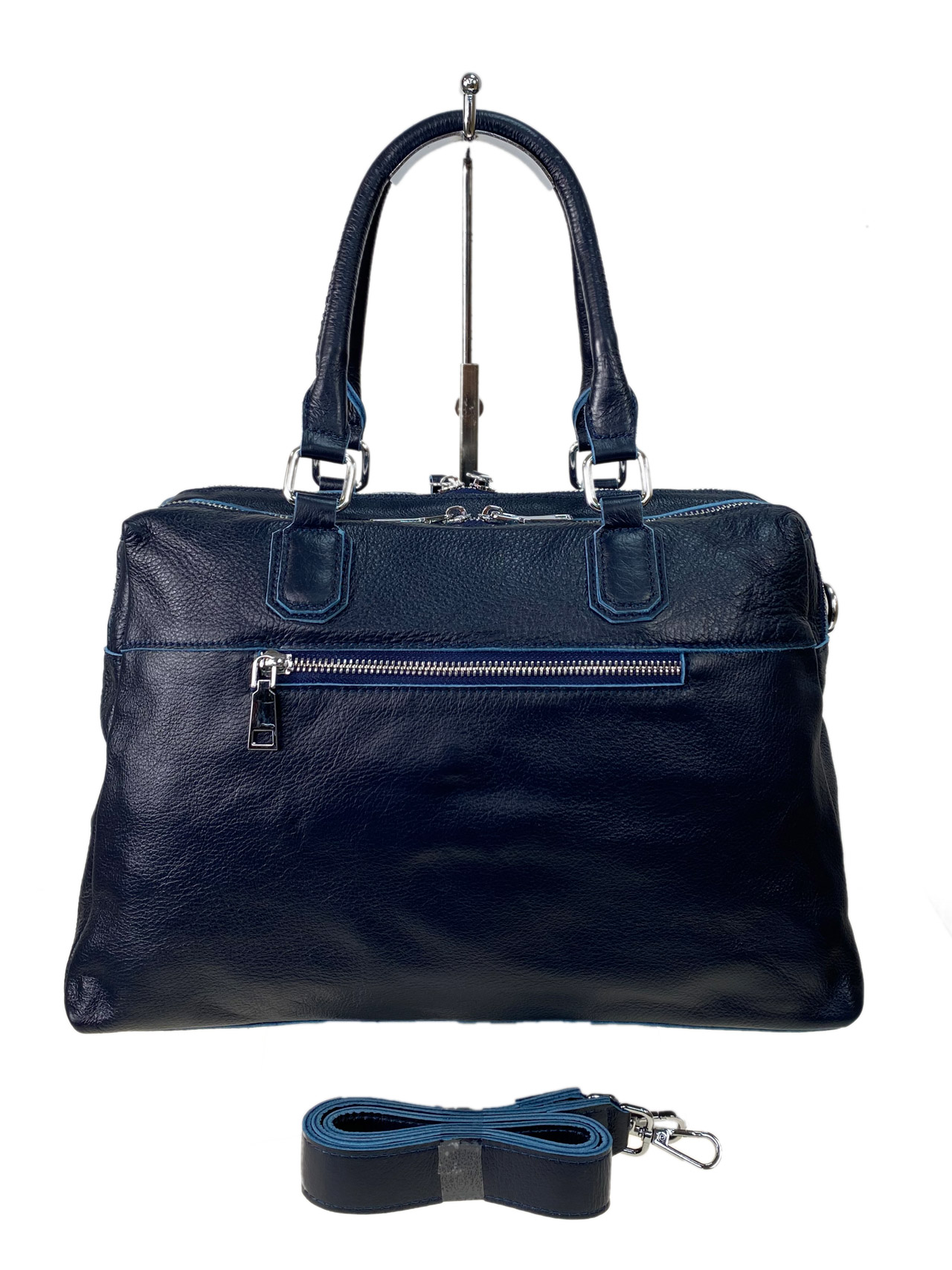 На фото 2 - Женская сумка тоут из натуральной кожи, цвет синий