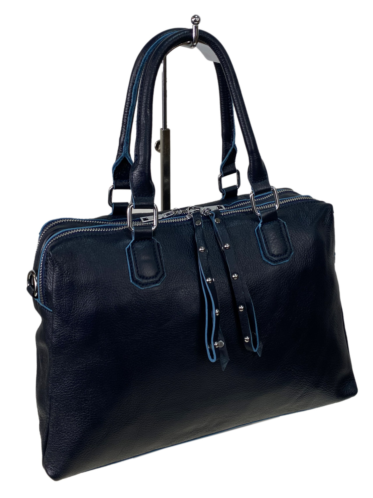 На фото 3 - Женская сумка тоут из натуральной кожи, цвет синий