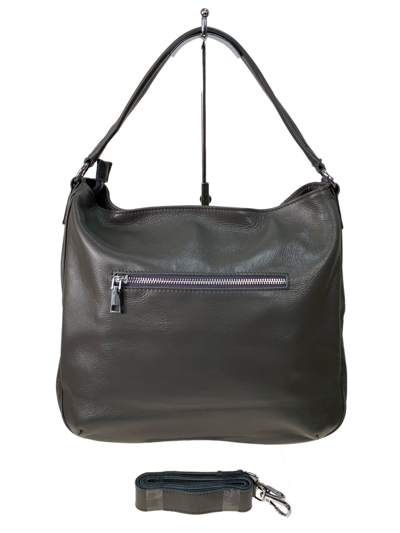 На фото 2 - Женская сумка из натуральной кожи, цвет серый