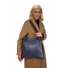 На фото 1 - Кожаный женский шоппер, цвет серо-синий