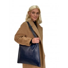 На фото 1 - Кожаный женский шоппер, цвет синий