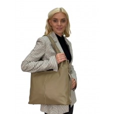 На фото 1 - Женская сумка шоппер из натуральной кожи, цвет бежево-коричневый