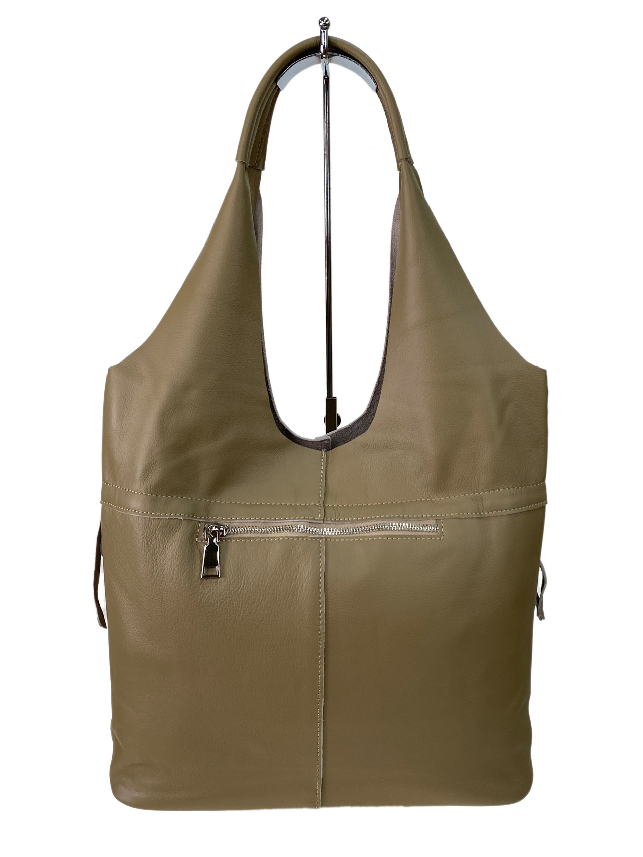 На фото 2 - Женская сумка шоппер из натуральной кожи, цвет бежево-коричневый