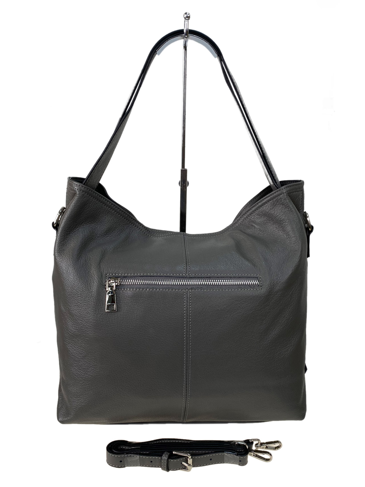 На фото 2 - Женская сумка из натуральной кожи, цвет серый 