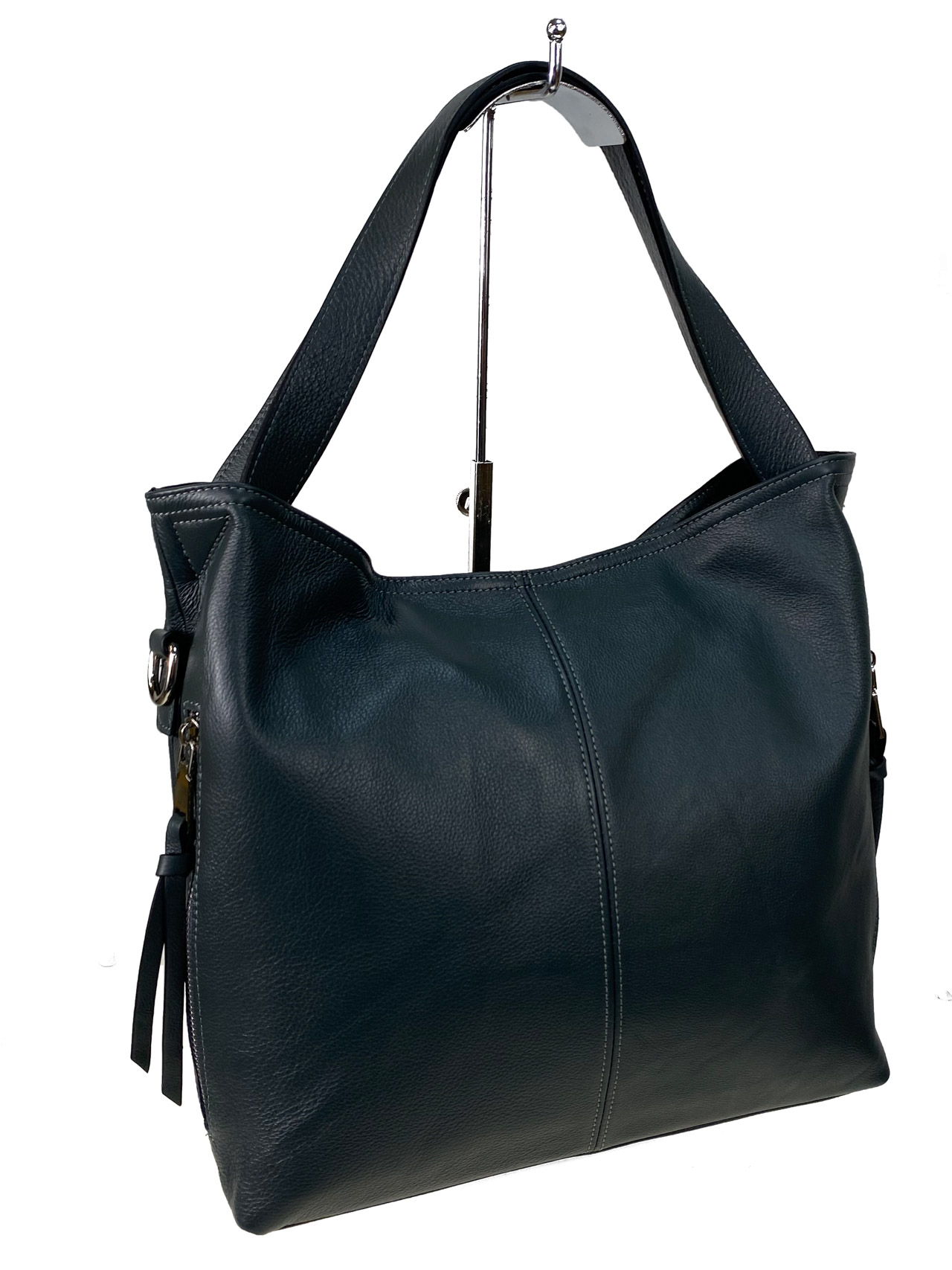 На фото 3 - Женская сумка из натуральной кожи, цвет графит 