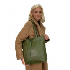 На фото 1 - Кожаный женский шоппер, цвет зеленый