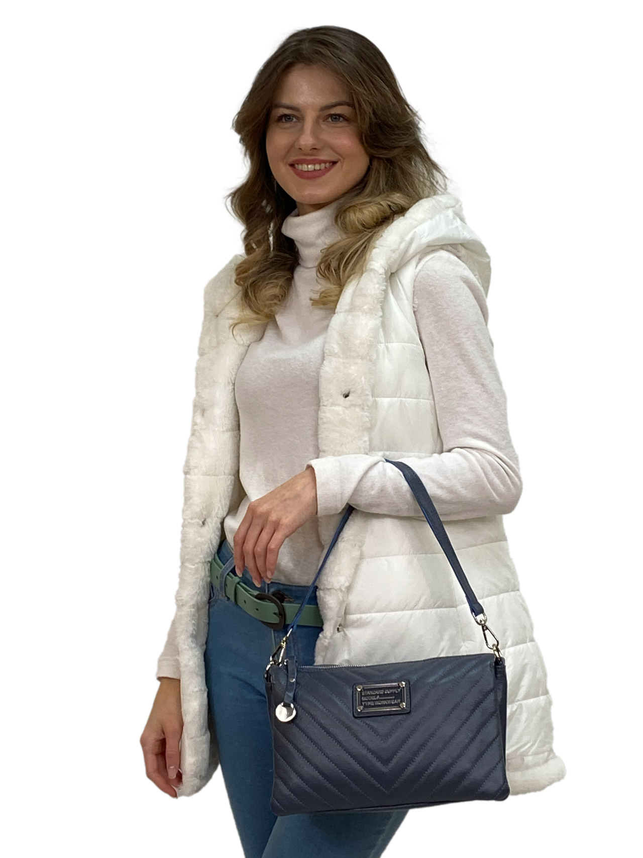 На фото 1 - Женская сумка клатч из натуральной кожи , цвет синий