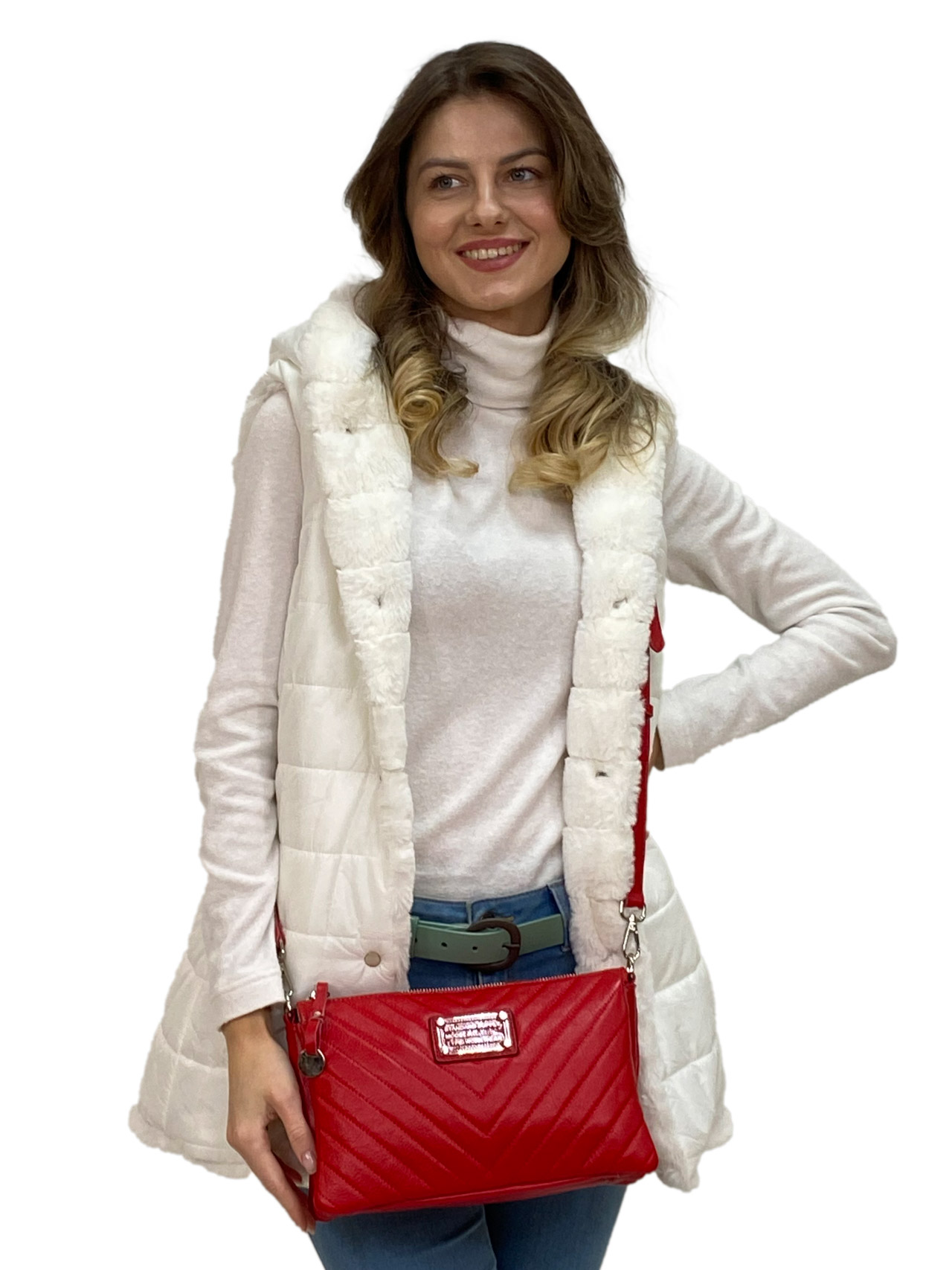 На фото 1 - Женская сумка клатч из натуральной кожи , цвет красный