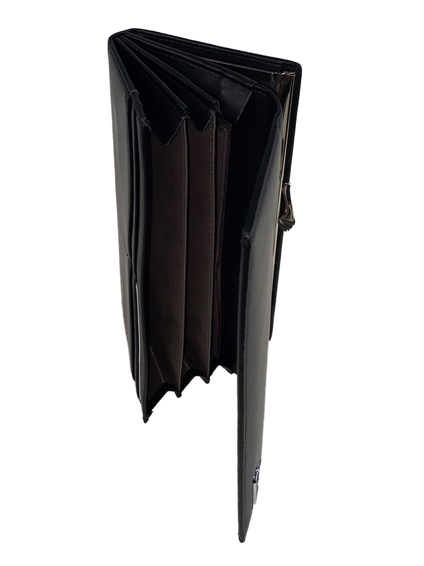 На фото 2 - Женский кошелёк-портмоне из искусственной кожи с металлическим декором, цвет чёрный