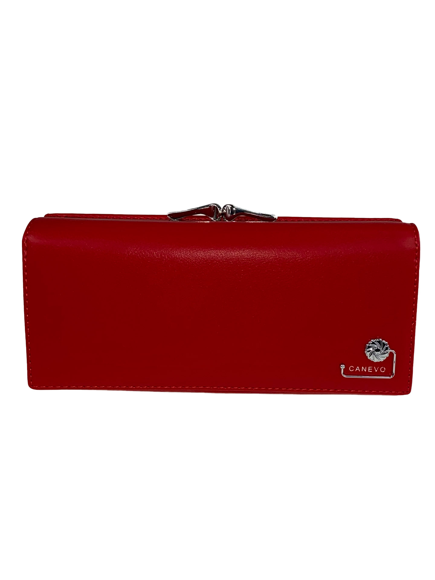 На фото 1 - Женский кошелёк-портмоне из искусственной кожи с металлическим декором, цвет красный