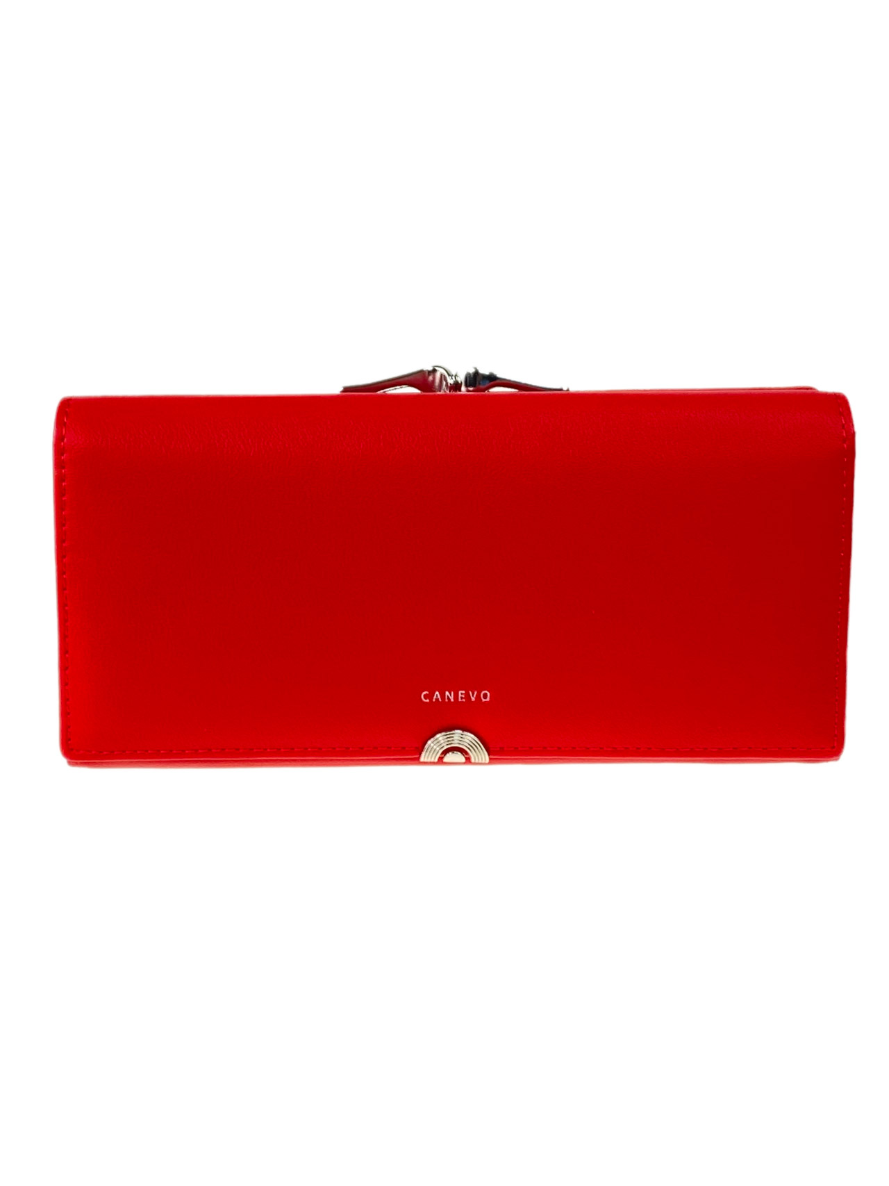 На фото 1 - Женский кошелек с фермуаром из искусственной кожи, цвет ярко красный
