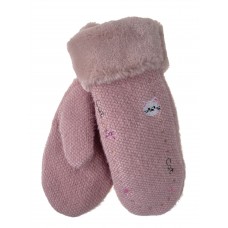На фото 1 -  Зимние женские варежки из шерсти и искусственного меха, цвет нежно розовый