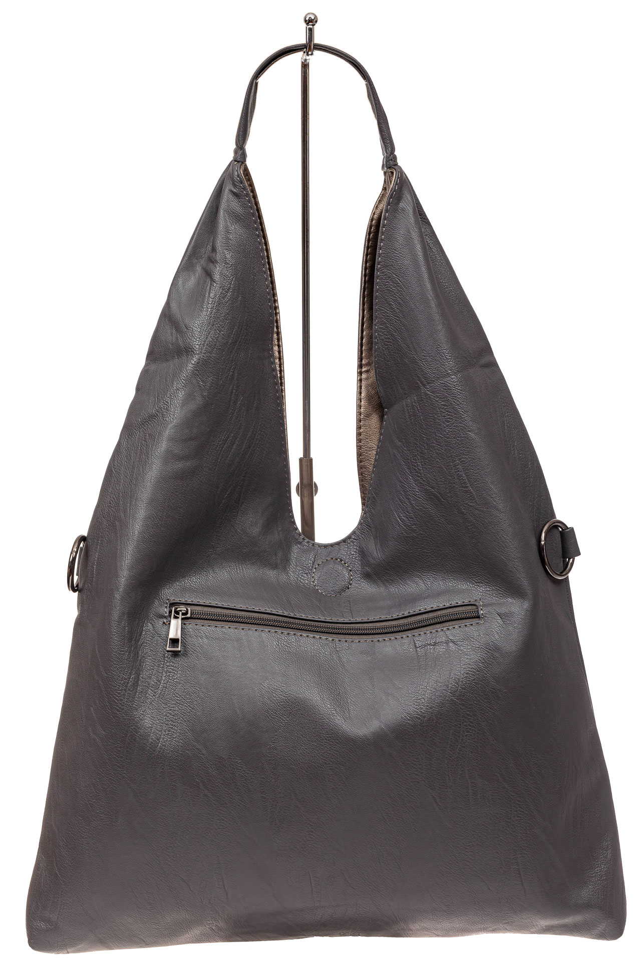 На фото 3 - Двухсторонняя женская сумка из искусственной кожи, цвет серый-бронза