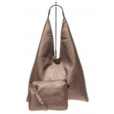 На фото 4 - Двухсторонняя женская сумка из искусственной кожи, цвет серый-бронза