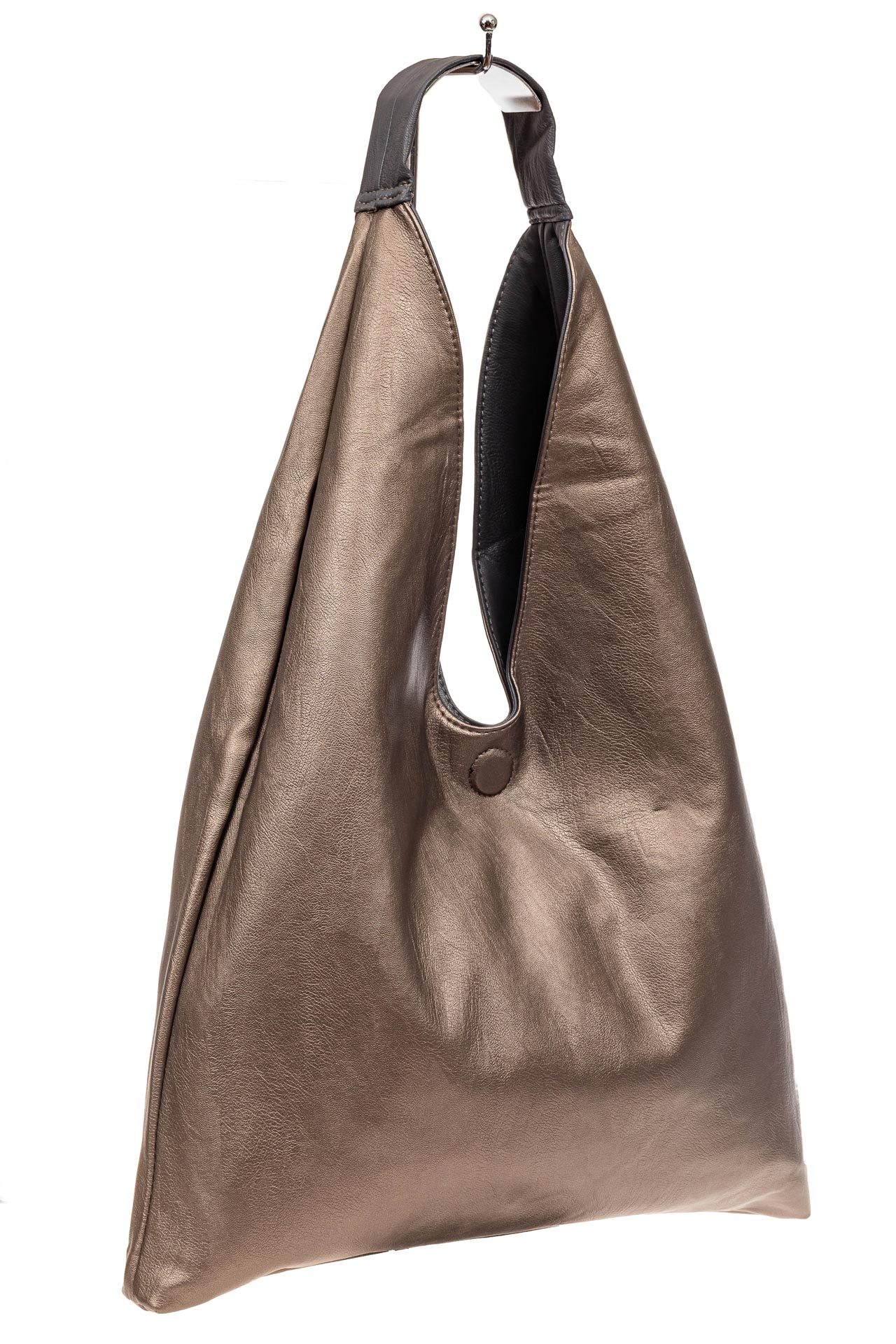 На фото 5 - Двухсторонняя женская сумка из искусственной кожи, цвет серый-бронза
