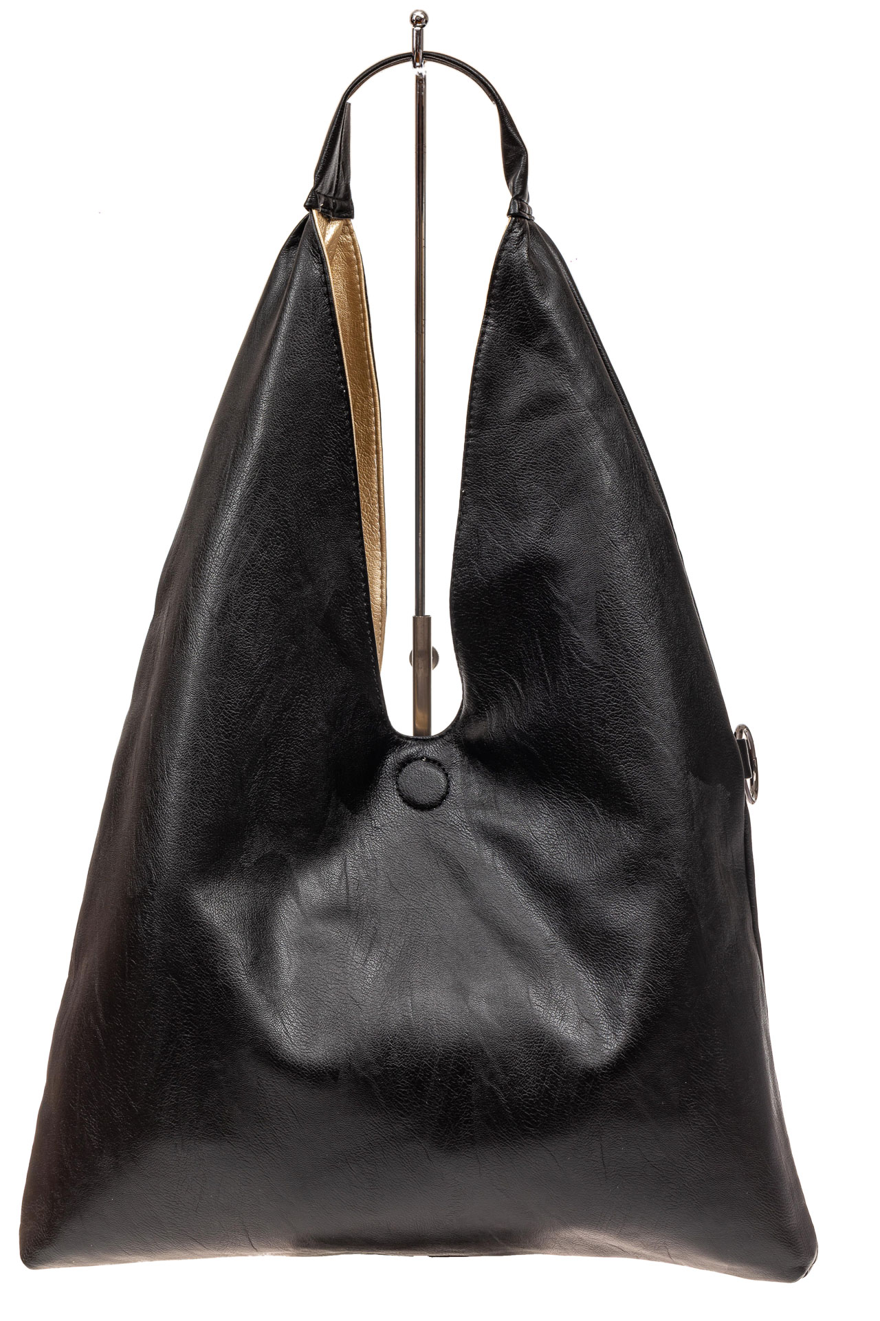На фото 2 - Двухсторонняя женская сумка из искусственной кожи, цвет черный-молочный