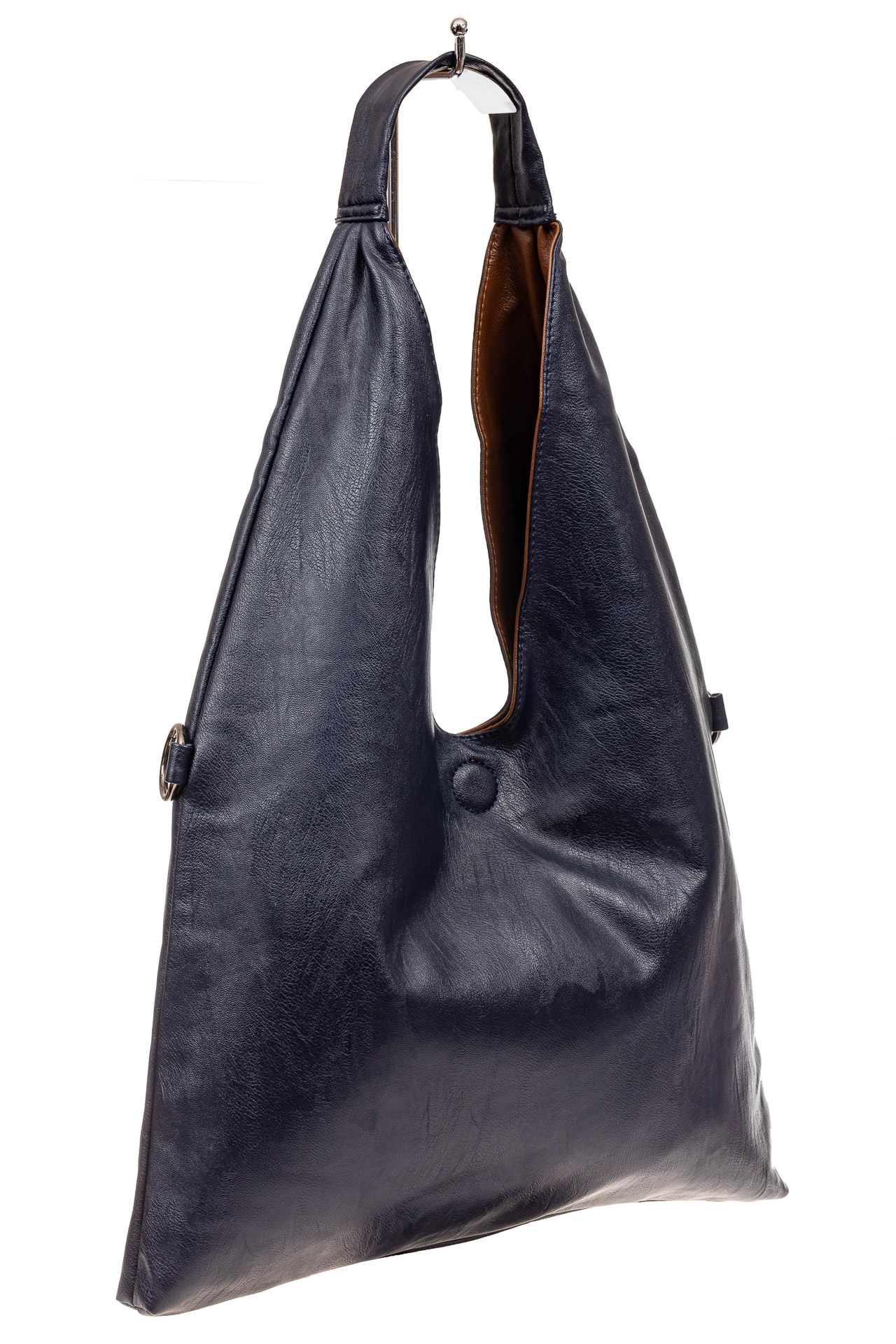 На фото 1 - Двухсторонняя женская сумка из искусственной кожи, цвет синий-коричневый