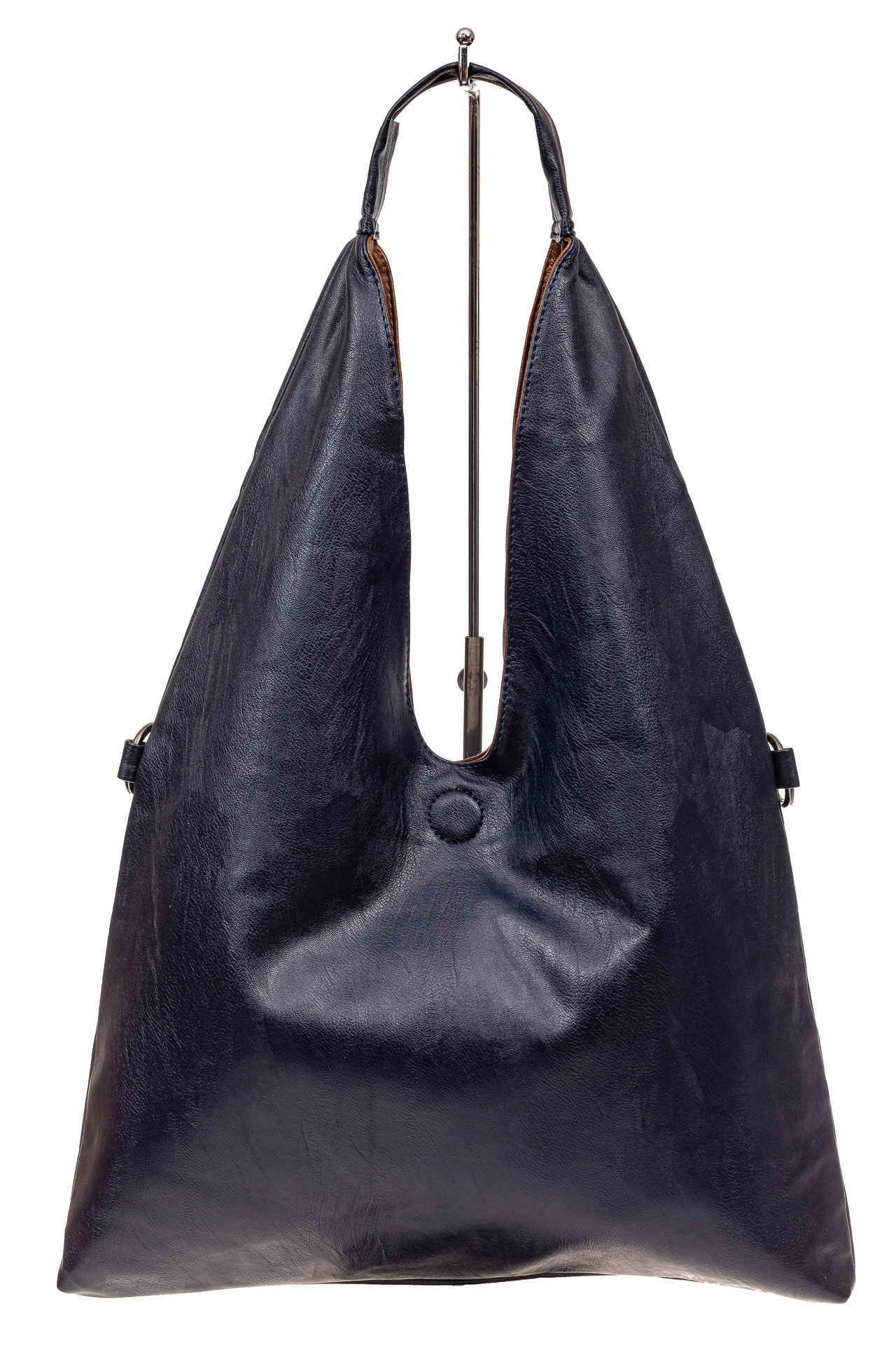 На фото 2 - Двухсторонняя женская сумка из искусственной кожи, цвет синий-коричневый