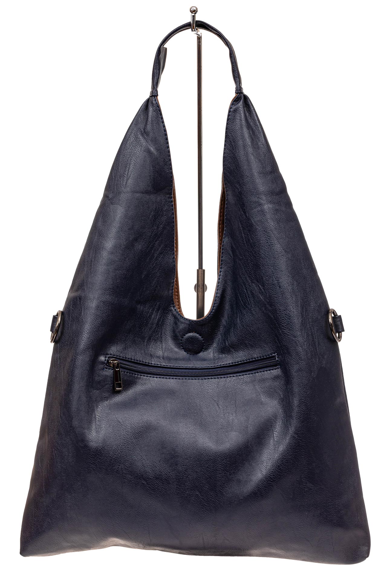 На фото 3 - Двухсторонняя женская сумка из искусственной кожи, цвет синий-коричневый