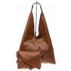 На фото 4 - Двухсторонняя женская сумка из искусственной кожи, цвет синий-коричневый