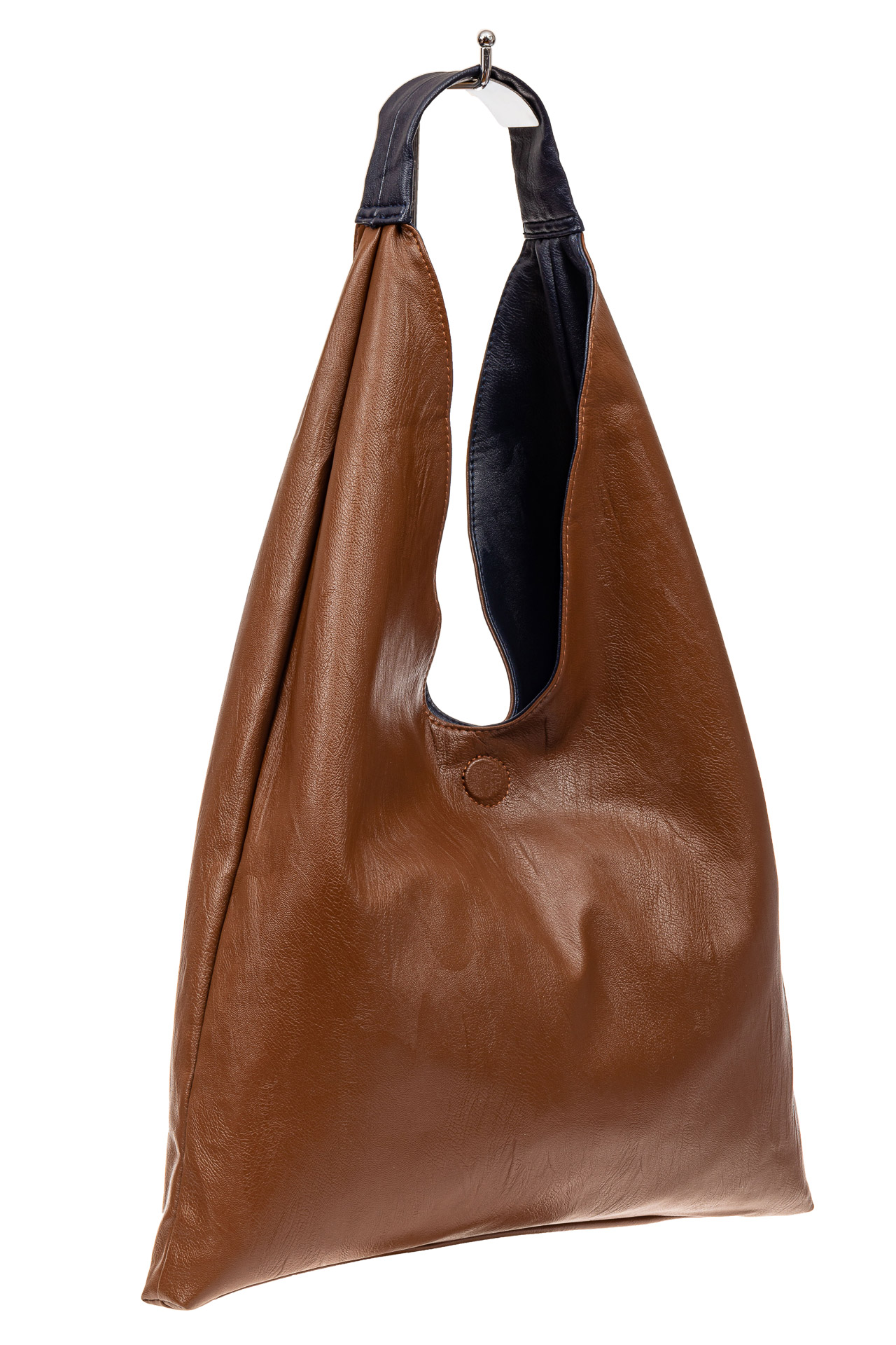 На фото 5 - Двухсторонняя женская сумка из искусственной кожи, цвет синий-коричневый