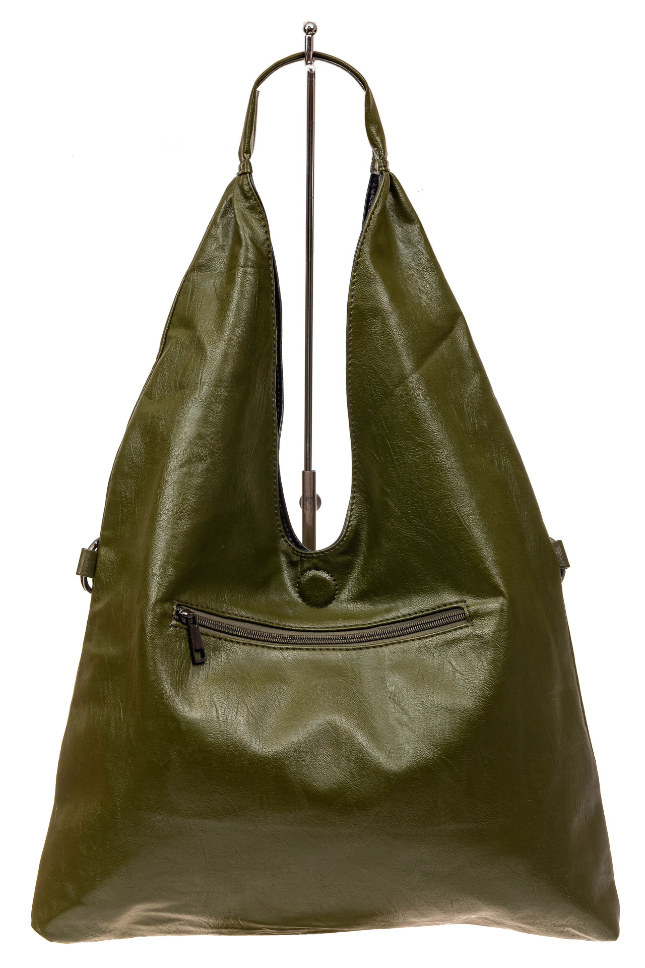 На фото 3 - Двухсторонняя женская сумка из искусственной кожи, цвет зеленый-черный