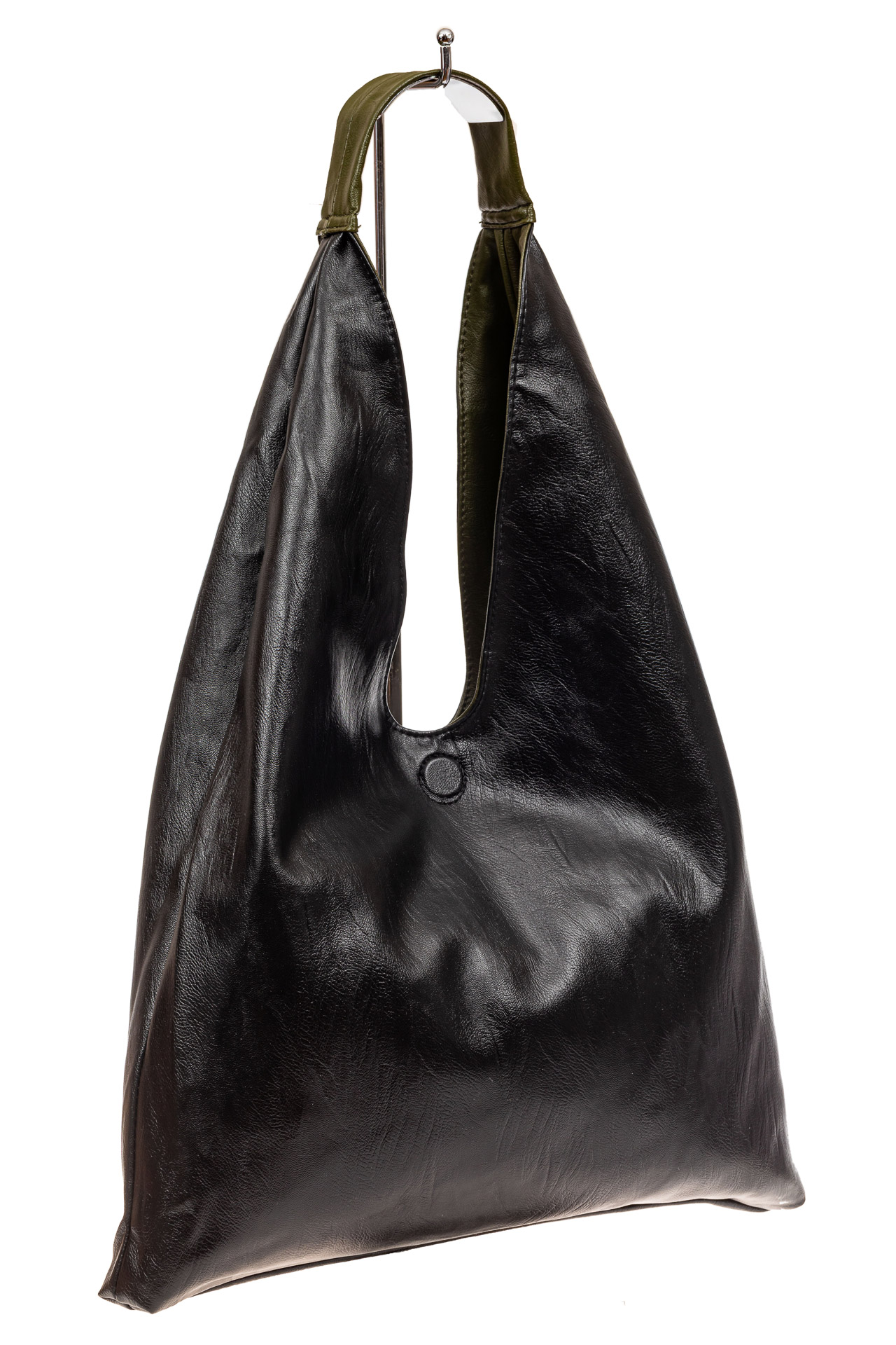 На фото 5 - Двухсторонняя женская сумка из искусственной кожи, цвет зеленый-черный