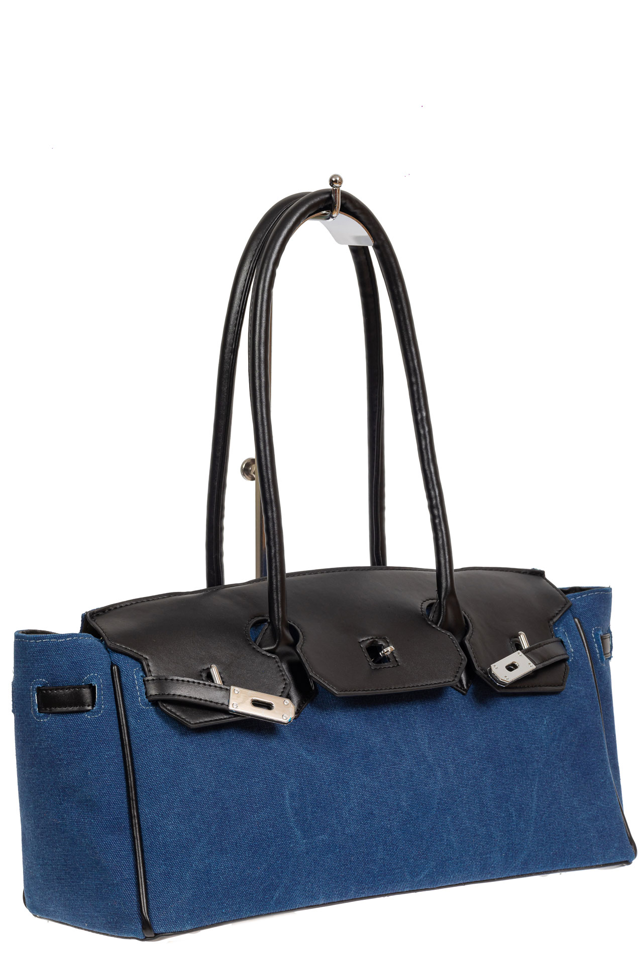 На фото 1 - Женская сумка-багет из брезентовой ткани, цвет синий