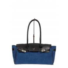 На фото 2 - Женская сумка-багет из брезентовой ткани, цвет синий