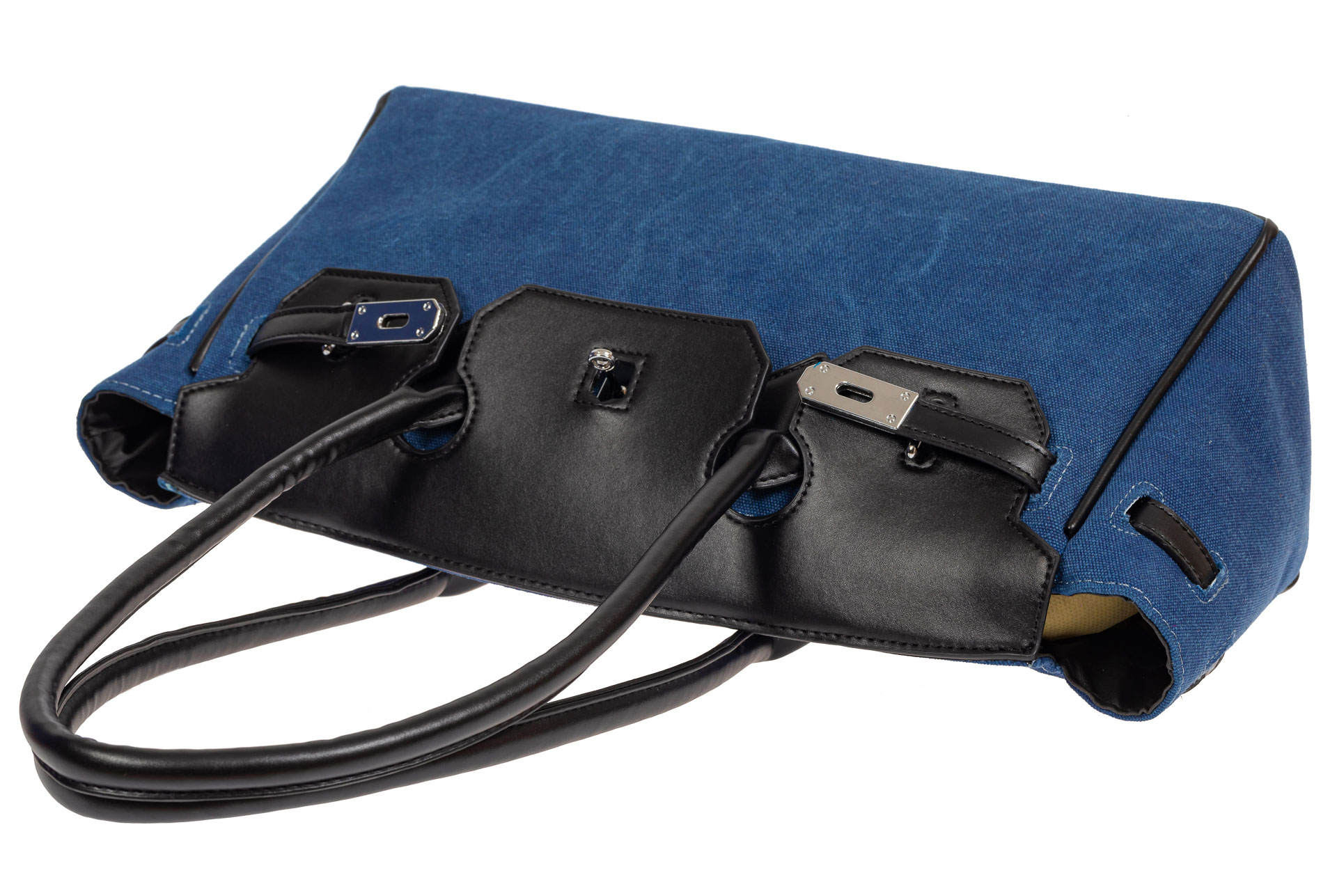 На фото 4 - Женская сумка-багет из брезентовой ткани, цвет синий