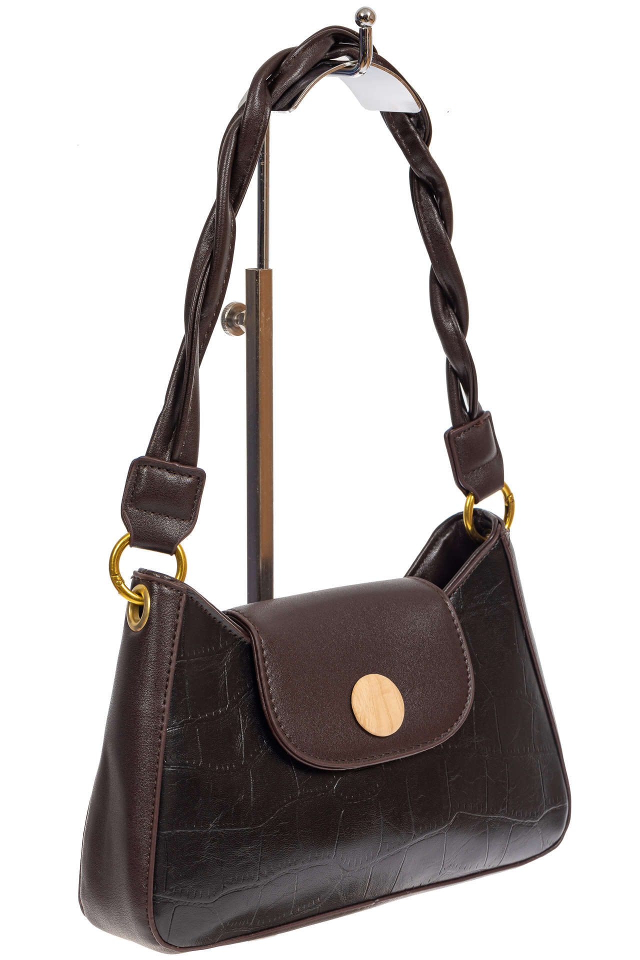 На фото 1 - Женская сумка-седло с плетёной ручкой, цвет чёрный