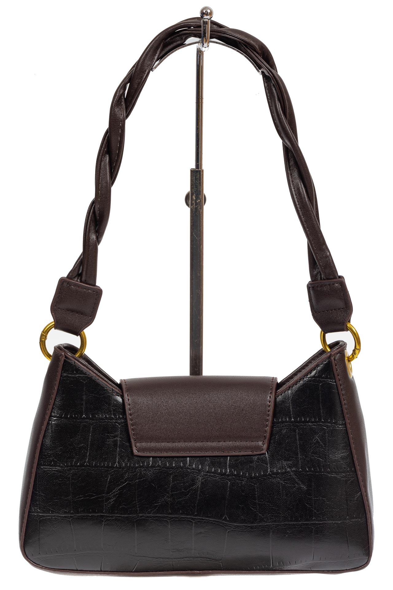 На фото 3 - Женская сумка-седло с плетёной ручкой, цвет чёрный